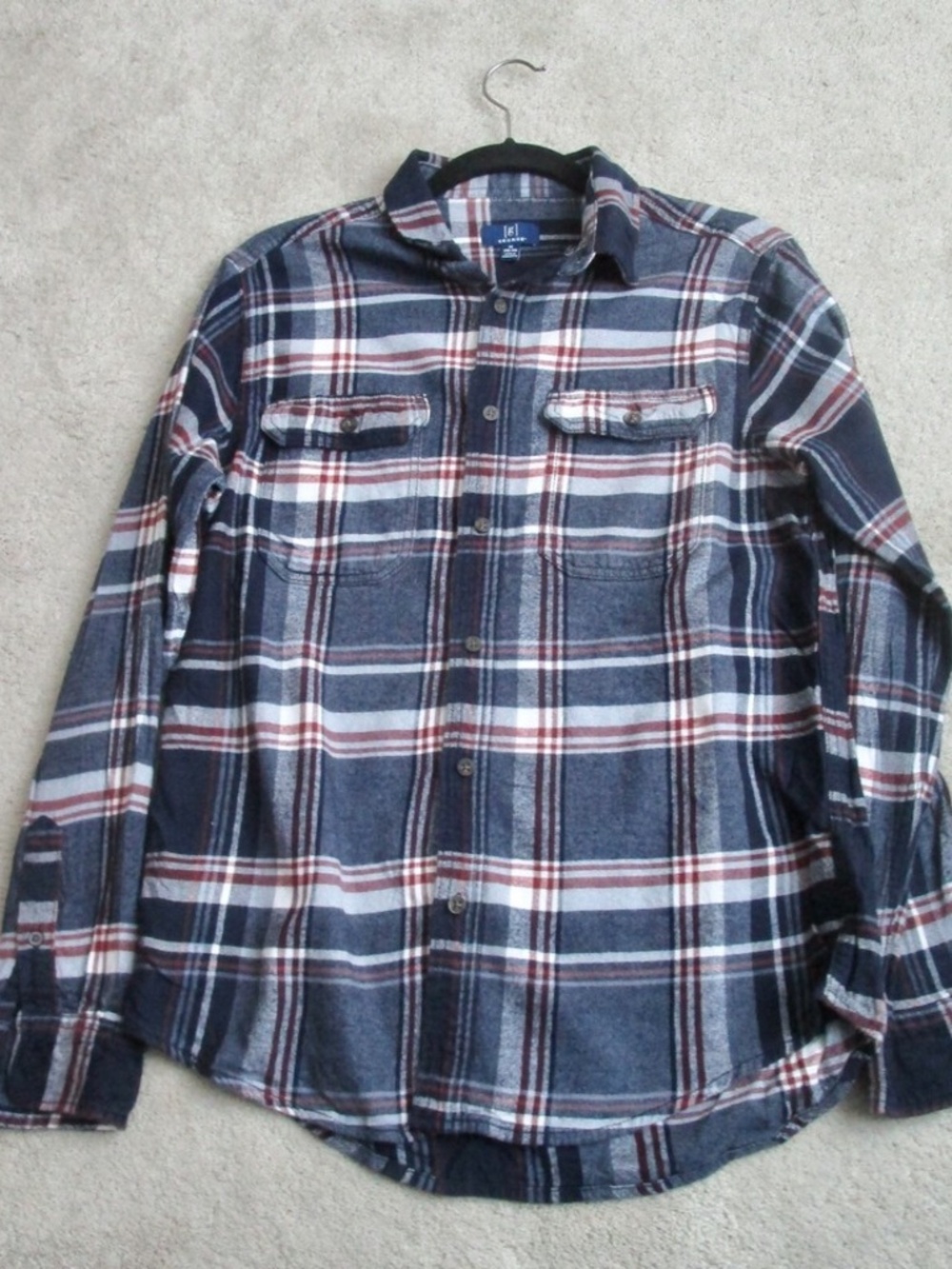 GEORGE Men's Long Sleeve Plaid Print Flannel Shirt Blue/Red/White Size M(38-40)